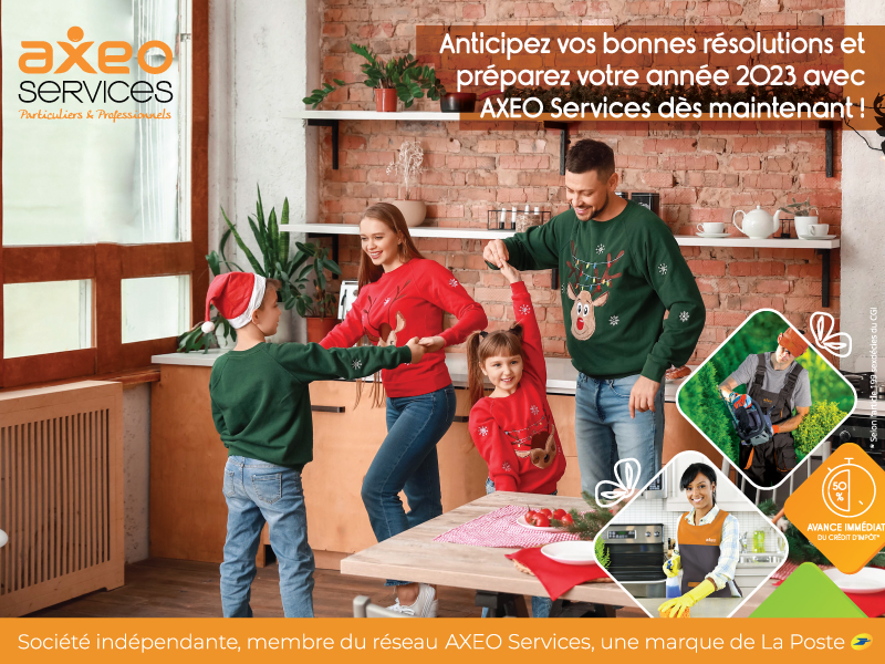 AXEO Services vous accompagne dans vos projets domestiques : ménage, jardin, bricolage, vitre et autres. Faites le plein de résolutions pour 2023 !